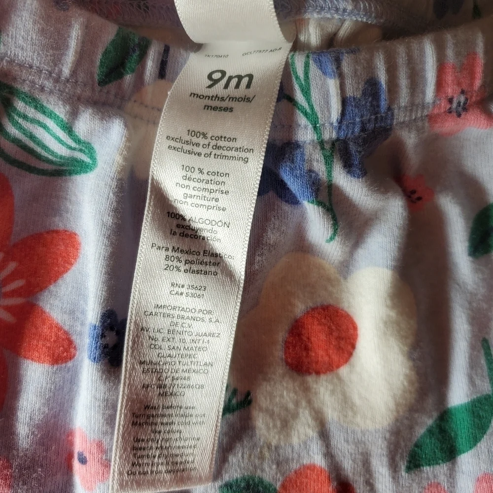 Carter's Baby Girl Size 9m Floral Spring Summer 2pc Outfit